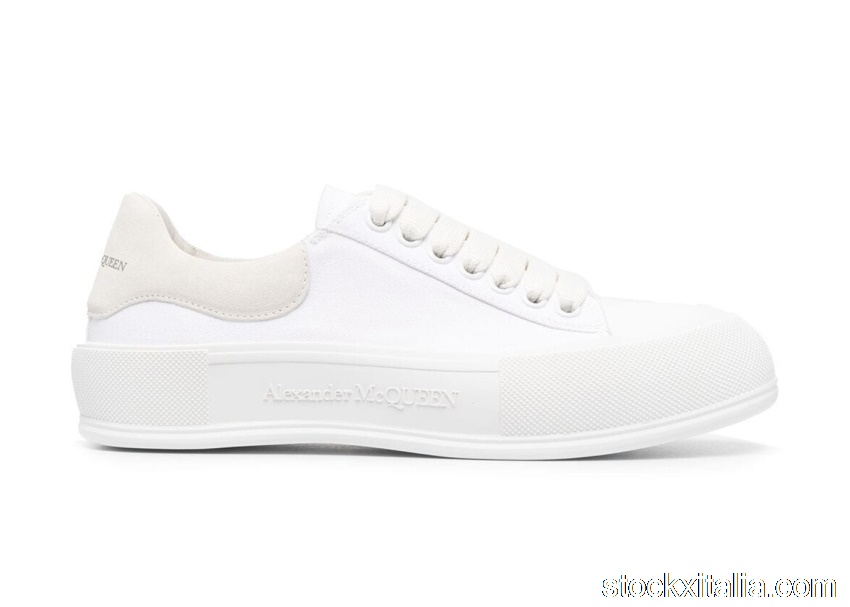 Outlet Alexander McQueen Deck Skate Plimsoll Lace-Up White (W) 654593W4MV79000