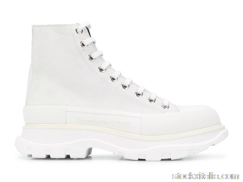 Outlet Alexander McQueen Tread Slick Boot Leather White White 627206WHBGN