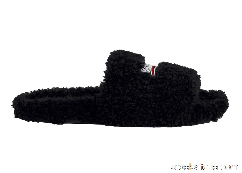 Outlet Balenciaga Furry Slide Black White (W) 654261W2DO11096