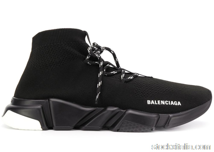 Outlet Balenciaga Speed Lace Up Black White Sole 587289 W1703