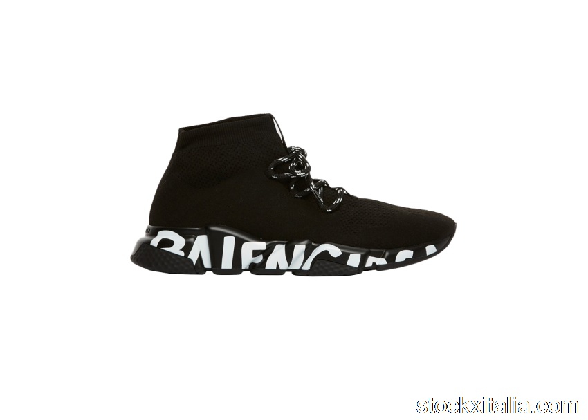 Outlet Balenciaga Speed Lace Up Graffiti Black White (W) 621545W05GE1006