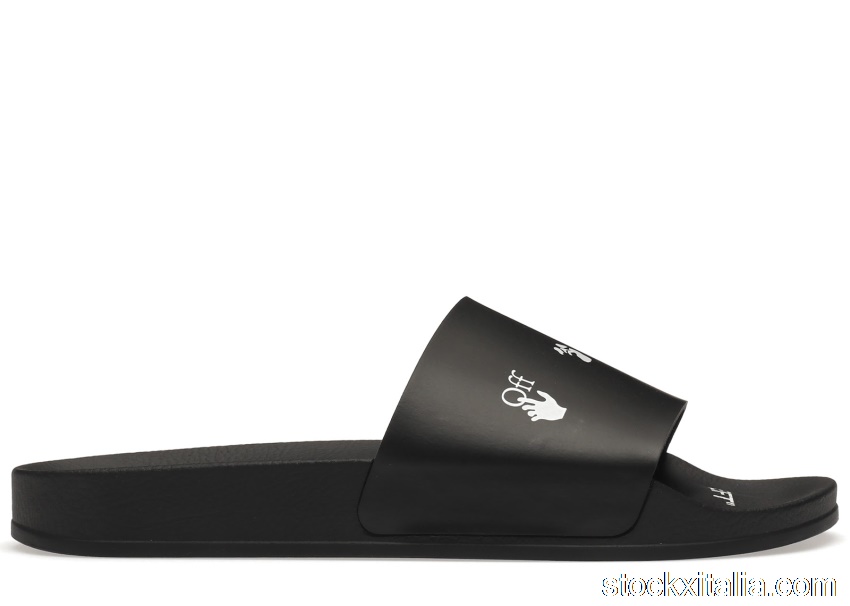 Outlet OFF-WHITE Drowning Man Logo Slides Black White FW21 OMIA088F21FAB0041001/OMIC001C99MAT0021000