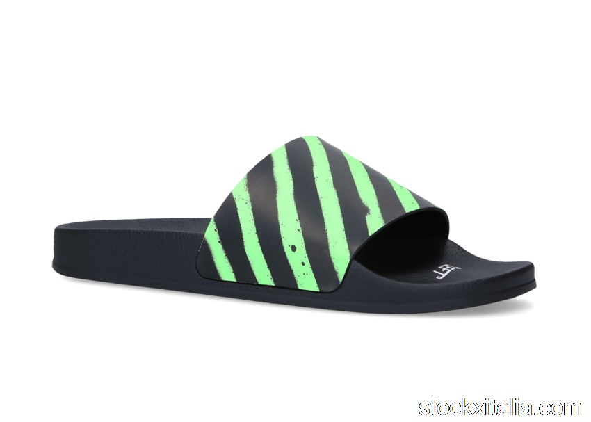 Outlet Off-White Diagonal Stripe Slides Neon Green OMIA088R20C220521040