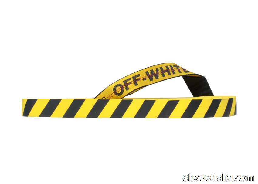 Outlet Off-White Diagonal Stripes Flip Flops Yellow Black AW 20 OMIA131F20MAT0011810