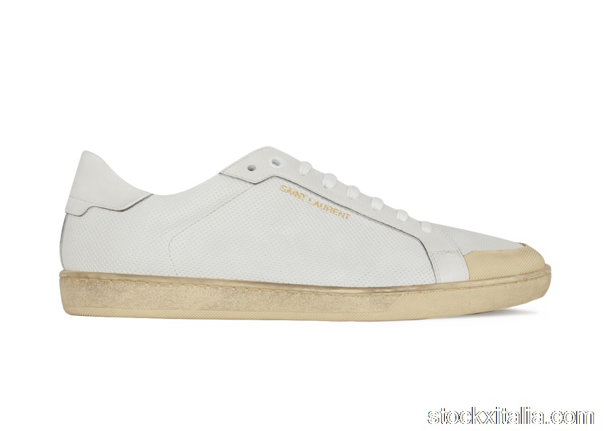 Outlet Saint Laurent Court Classic SL/39 Low Perforated Leather Ivory 6518601JZH09377