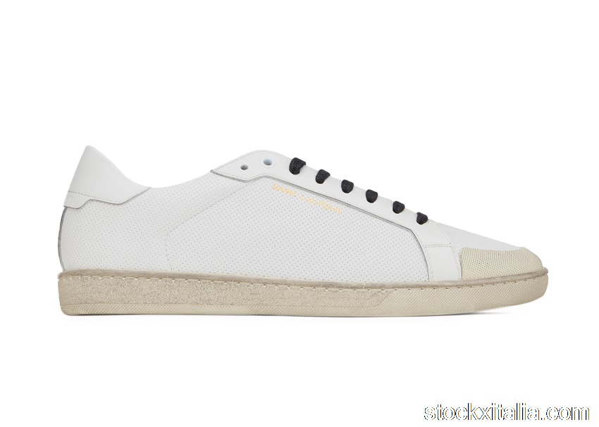 Outlet Saint Laurent Court Classic SL/39 Low Perforated Leather Optic White 6518601JZH09225