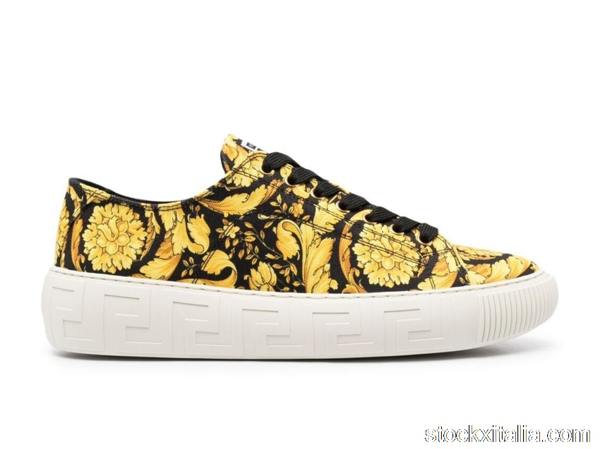 Outlet Versace Greca Barocco Print Low Top Yellow Black White DSU8404-DTE4G_5W08V