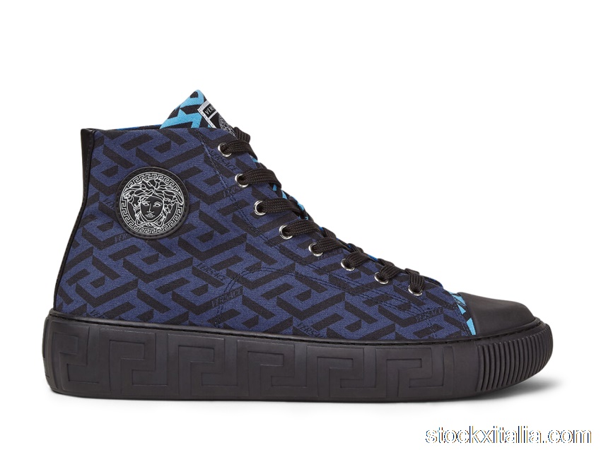 Outlet Versace Greca High Top Greek Print Dark Blue Black DSU8403-1A02719_5U32P
